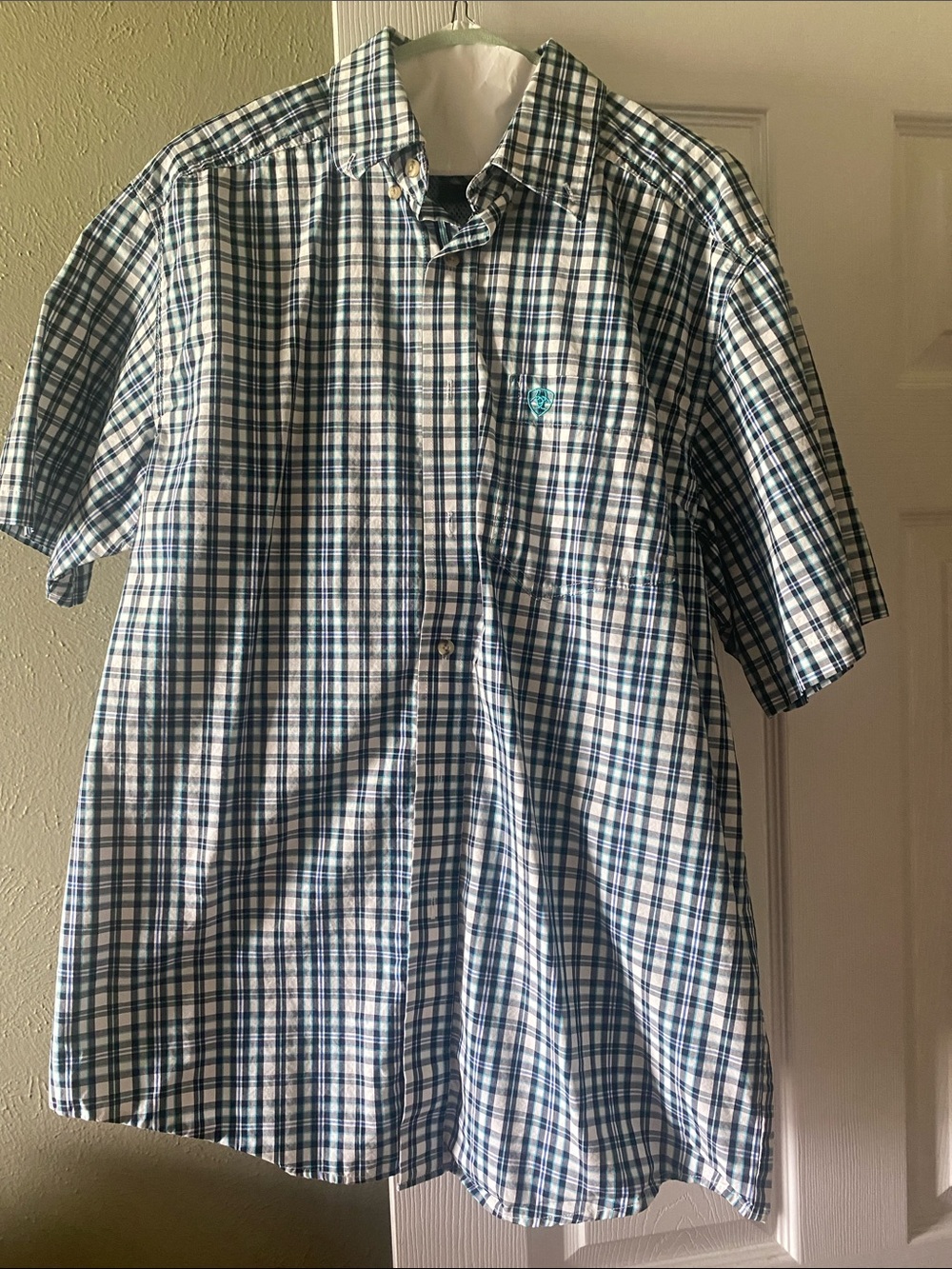 Ariat Short-Sleeve Plaid Button-Down Shirt - Blue & White